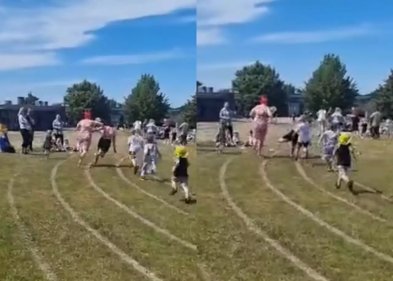 Mom SHOVES competition out of way during kid’s school race [watch]