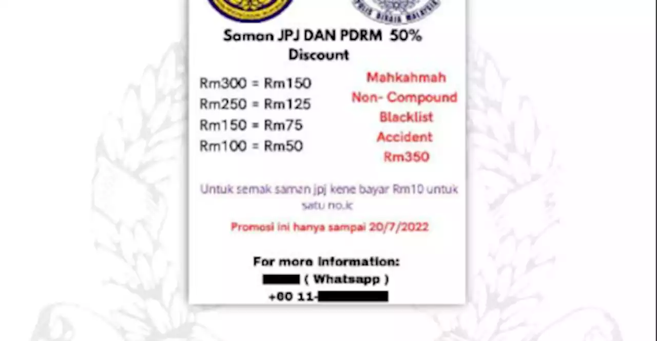 Summons discount offer on WhatsApp is fake: PDRM