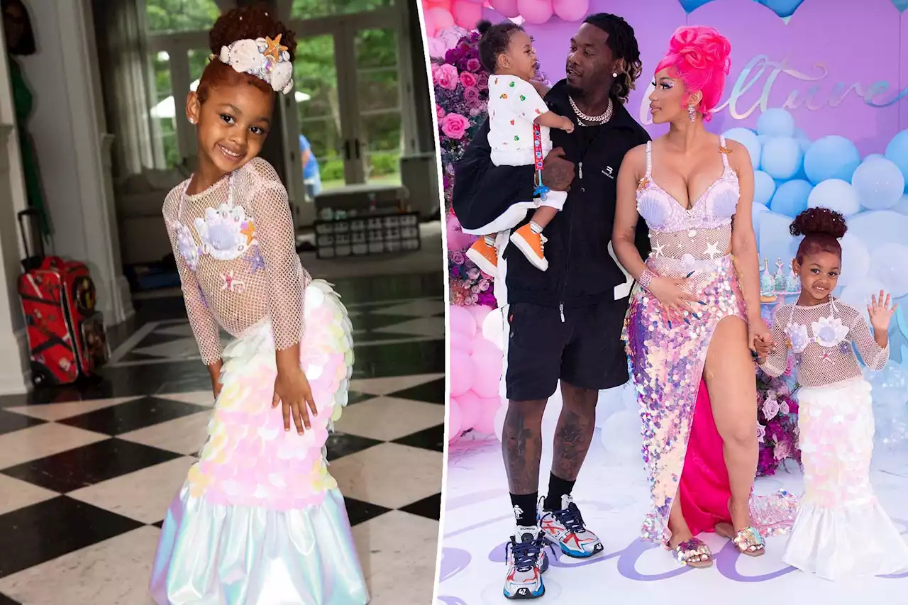 Cardi B and daughter Kulture match in mermaid costumes at 4th birthday party