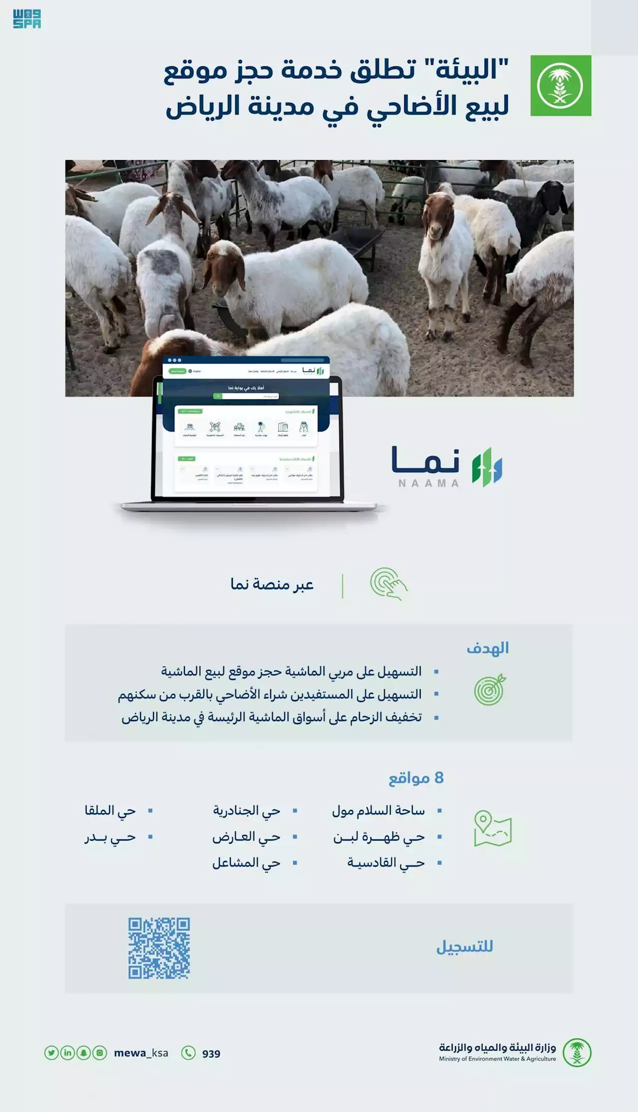 'البيئة' تطلق خدمة الحجز الإلكتروني في 8 مواقع لبيع الأضاحي بمدينة الرياض