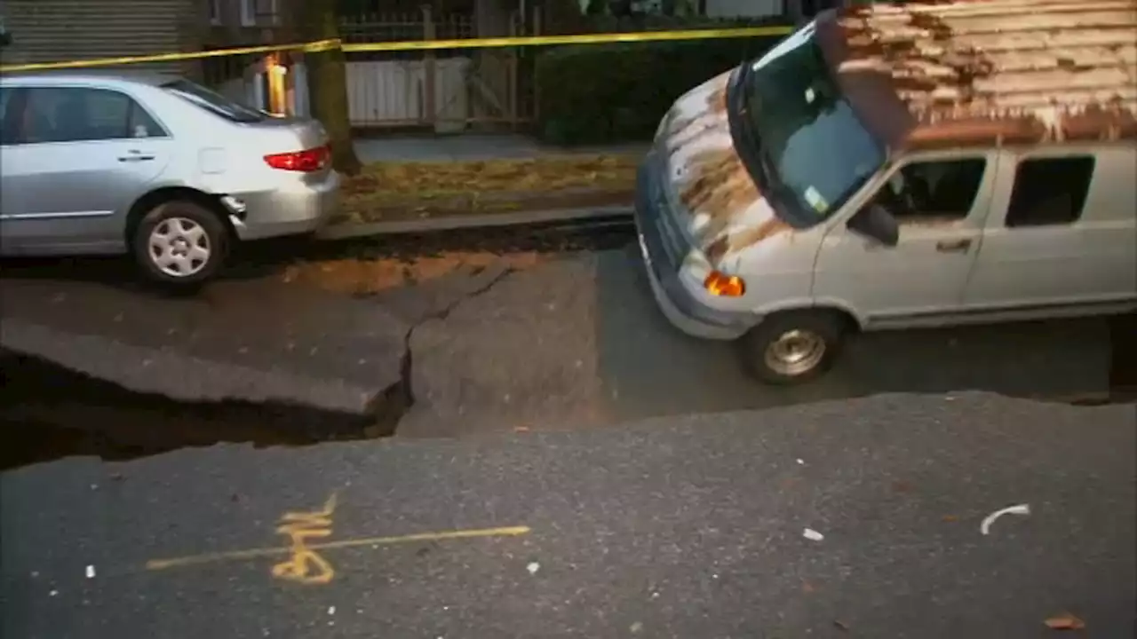 Video shows giant sinkhole swallow van in New York City's Bronx borough