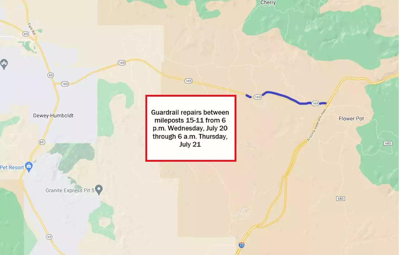 Plan for overnight lane restrictions on State Route 169 in Yavapai County July 20 - 22