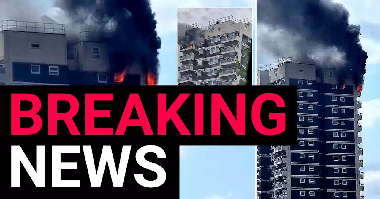 Flames engulf top floor of tower block in London flat fire