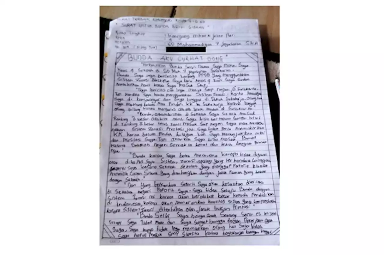 Surat untuk Bunda Selvi Ananda: Saya Ingin Masuk SMPN 6 Solo, tapi...