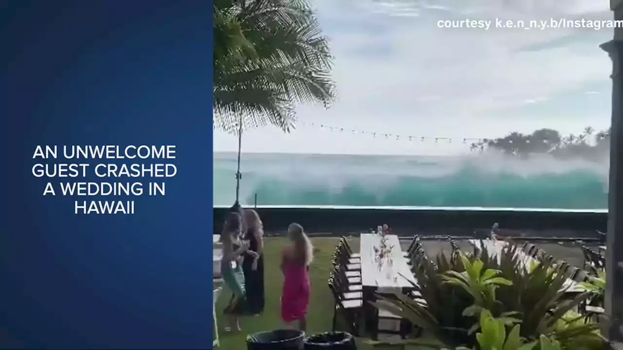 Huge wave sends wedding guests running in Hawaii