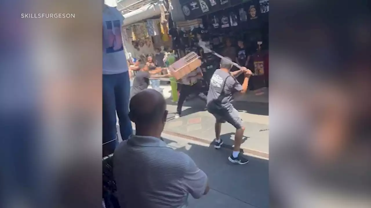 Video: Fists fly, men fight with crutches during chaotic brawl in Santee Alley