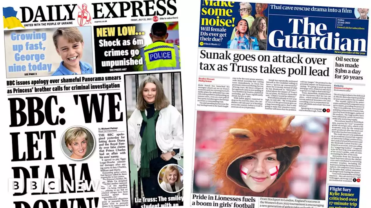 Newspaper headlines: BBC 'let Diana down' and Sunak 'goes on attack'