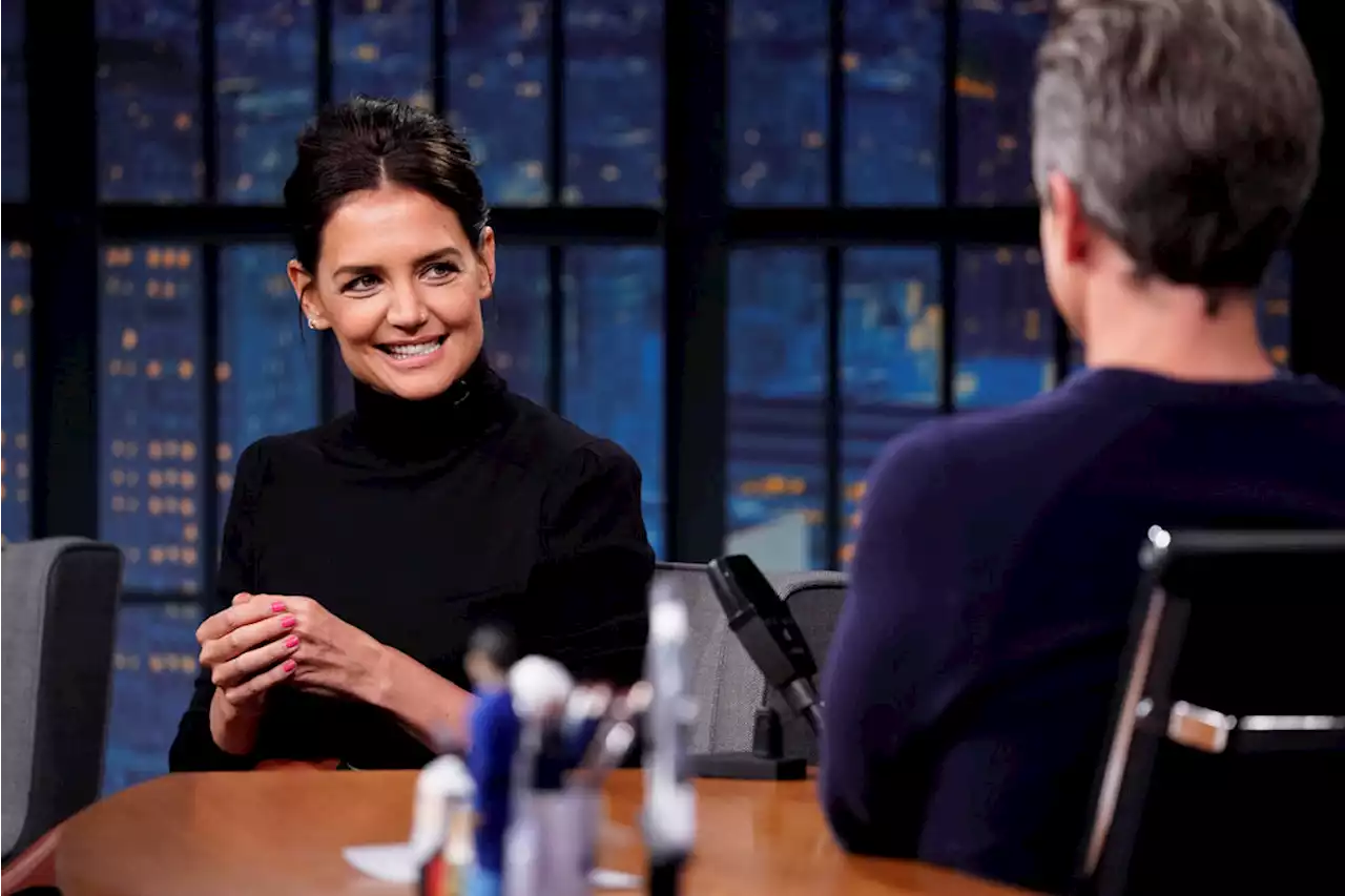 Katie Holmes Talks New Movie ‘Alone Together’ in Chloé Skirt and Turtleneck Top on ‘Late Night With Seth Meyers’