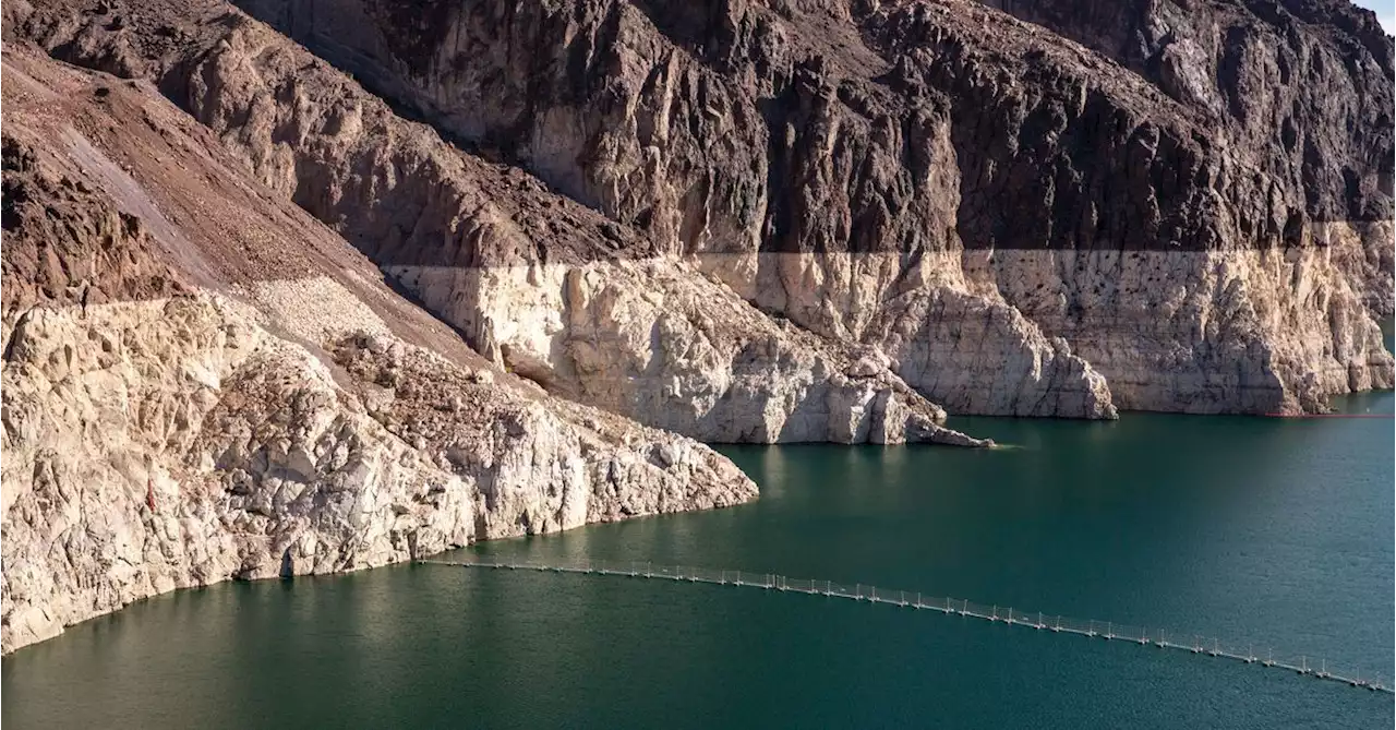 What record-low water levels at the Hoover Dam reservoir look like from space