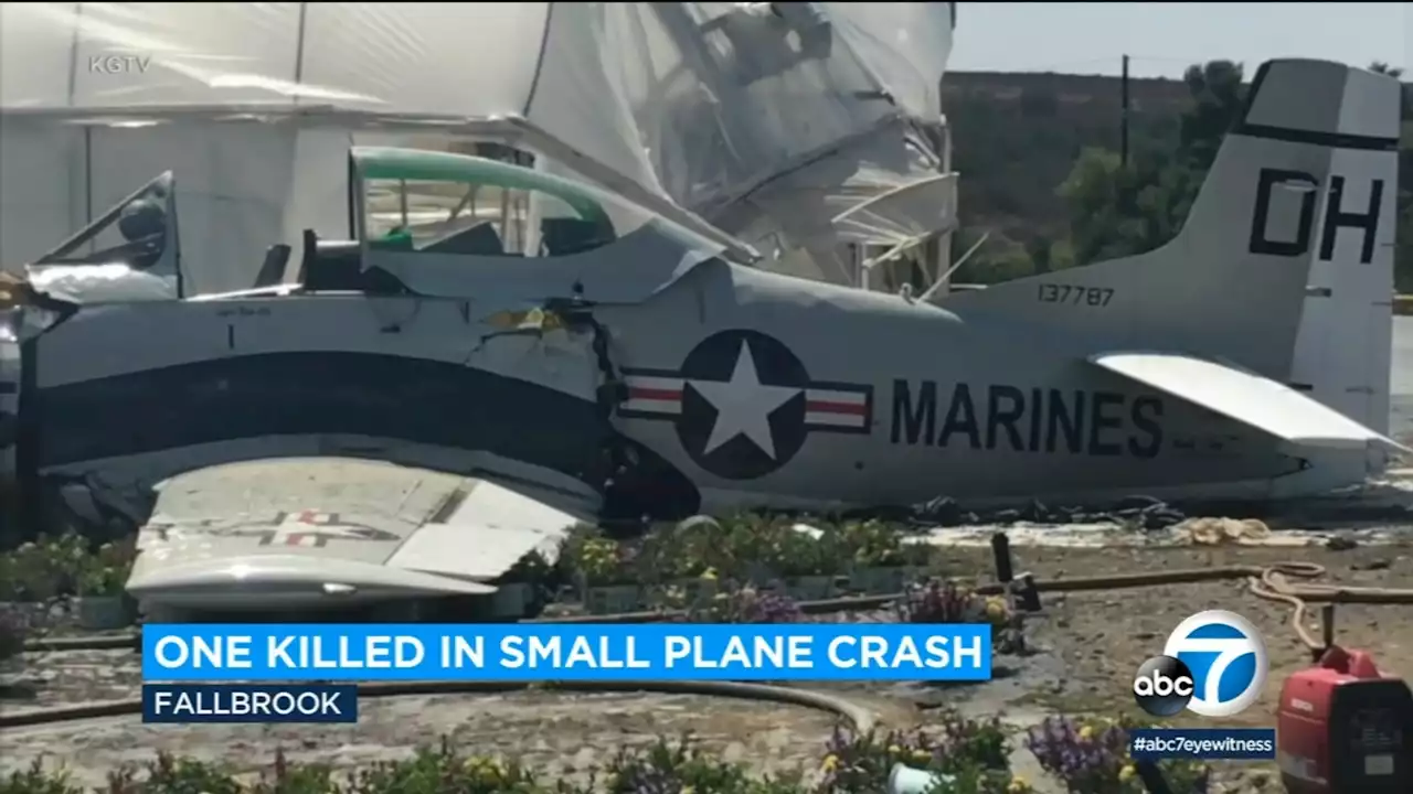 1 dies in small plane crash at plant nursery north of San Diego; pilot injured