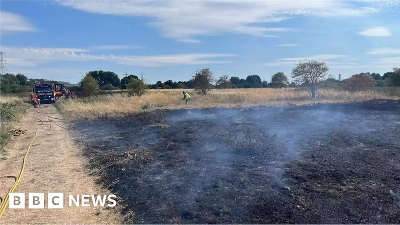 Rammey Marsh and Cranford Park grasslands on fire