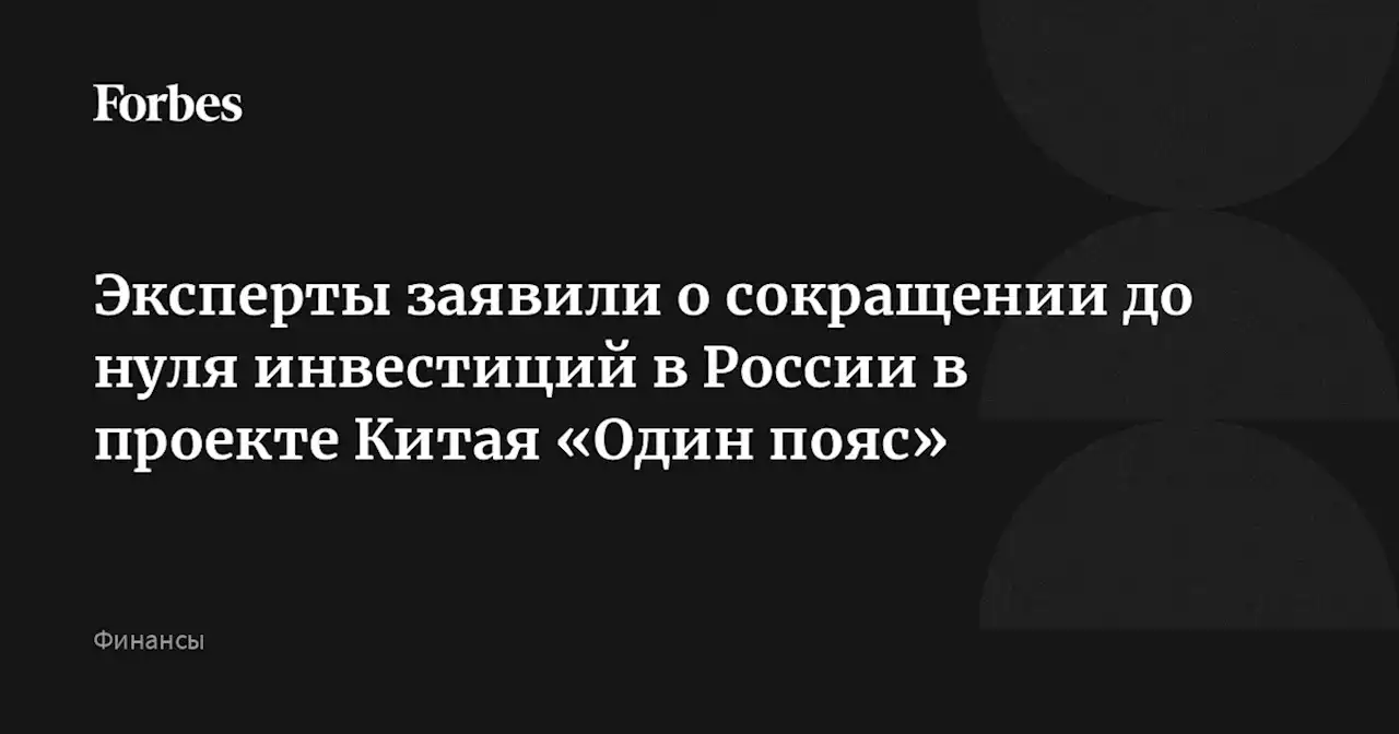 Эксперты заявили о сокращении до нуля инвестиций в России в проекте Китая «Один пояс»