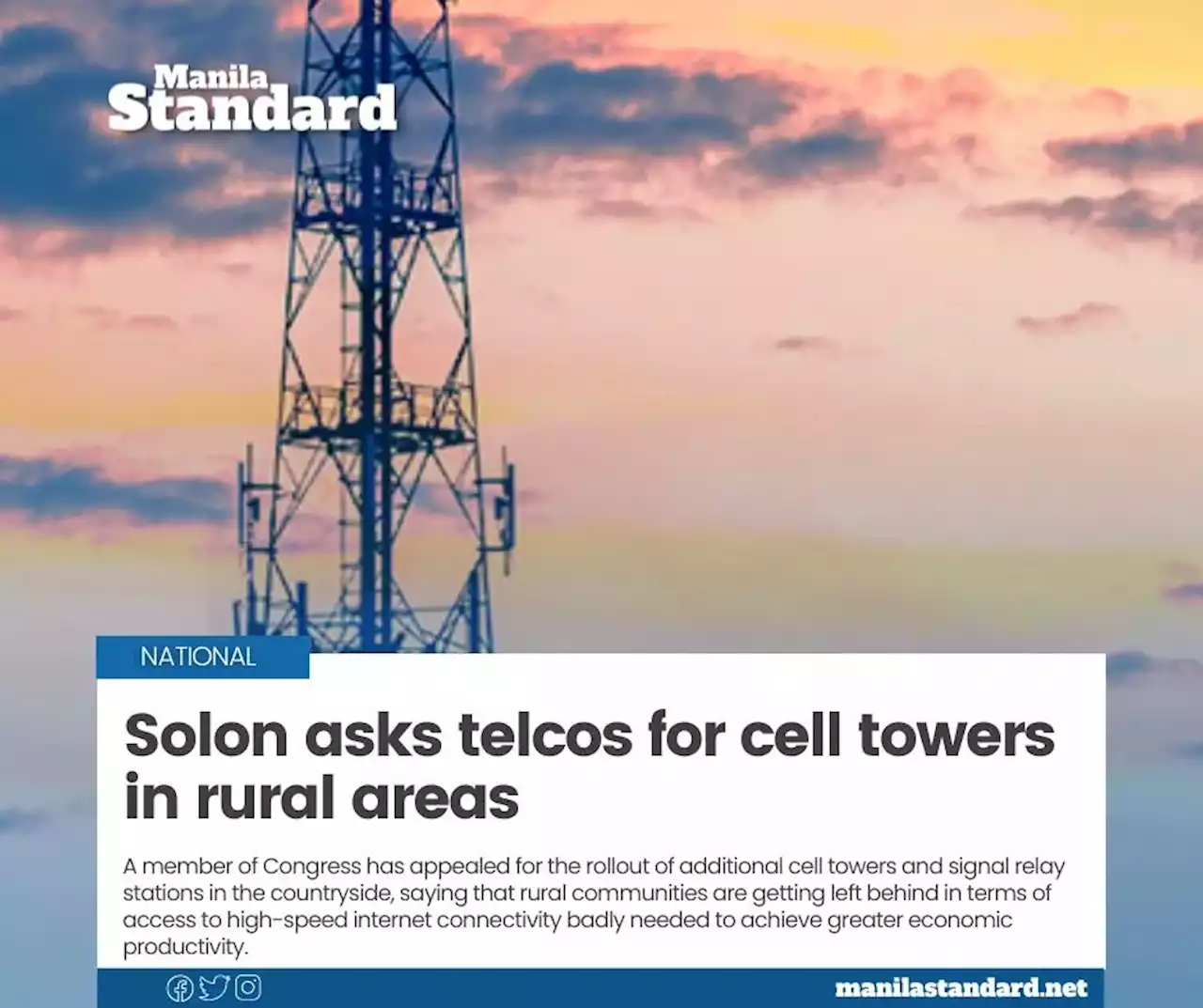 Solon asks telcos for cell towers in rural areas