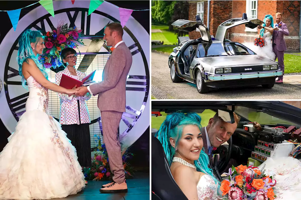 Couple celebrates postponed wedding with ‘Back to the Future’-themed party