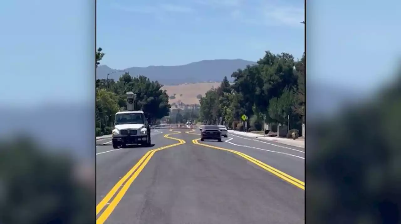 Oops! Mistake leaves road with crooked lane markings