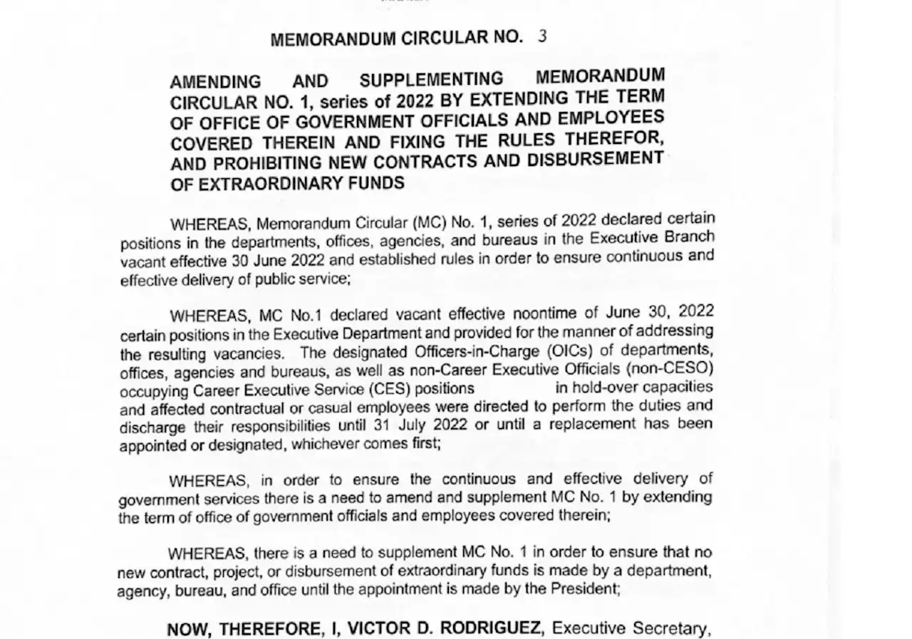 Palace extends tenure of OICs in Executive dep't until December 2022