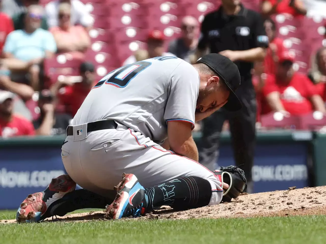 Marlins' Daniel Castano hit on head by 104 mph line drive