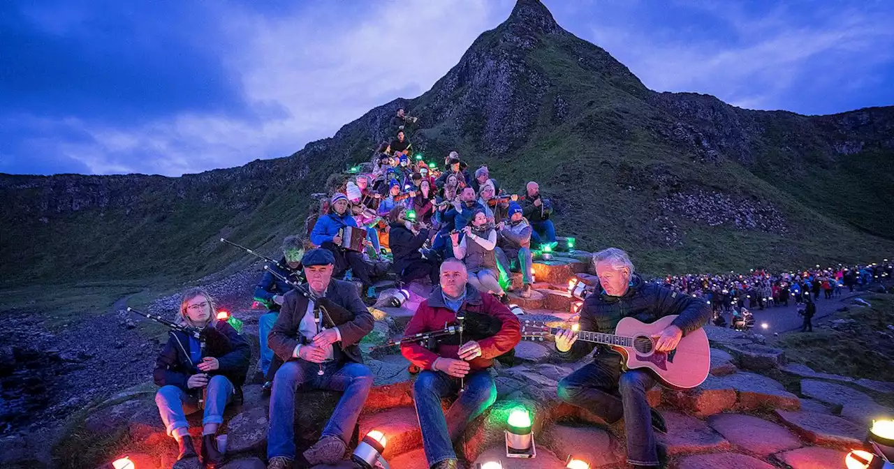 In pictures: Light show illuminates Giant's Causeway at dusk