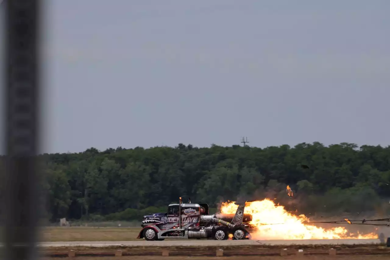 One dead after jet-fueled truck explodes at Michigan air show, police say