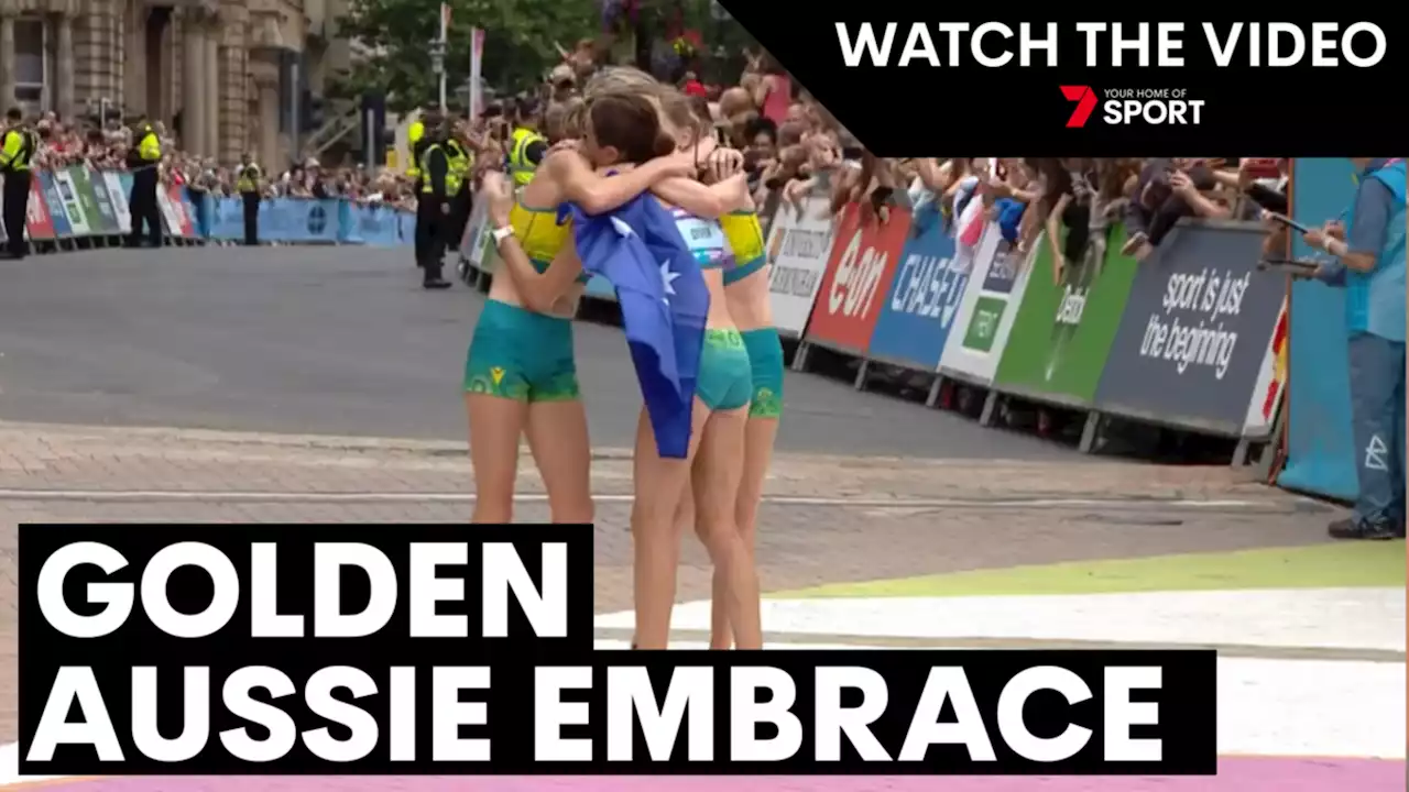 Watch the emotional moment three Aussies embrace after an epic gold medal effort