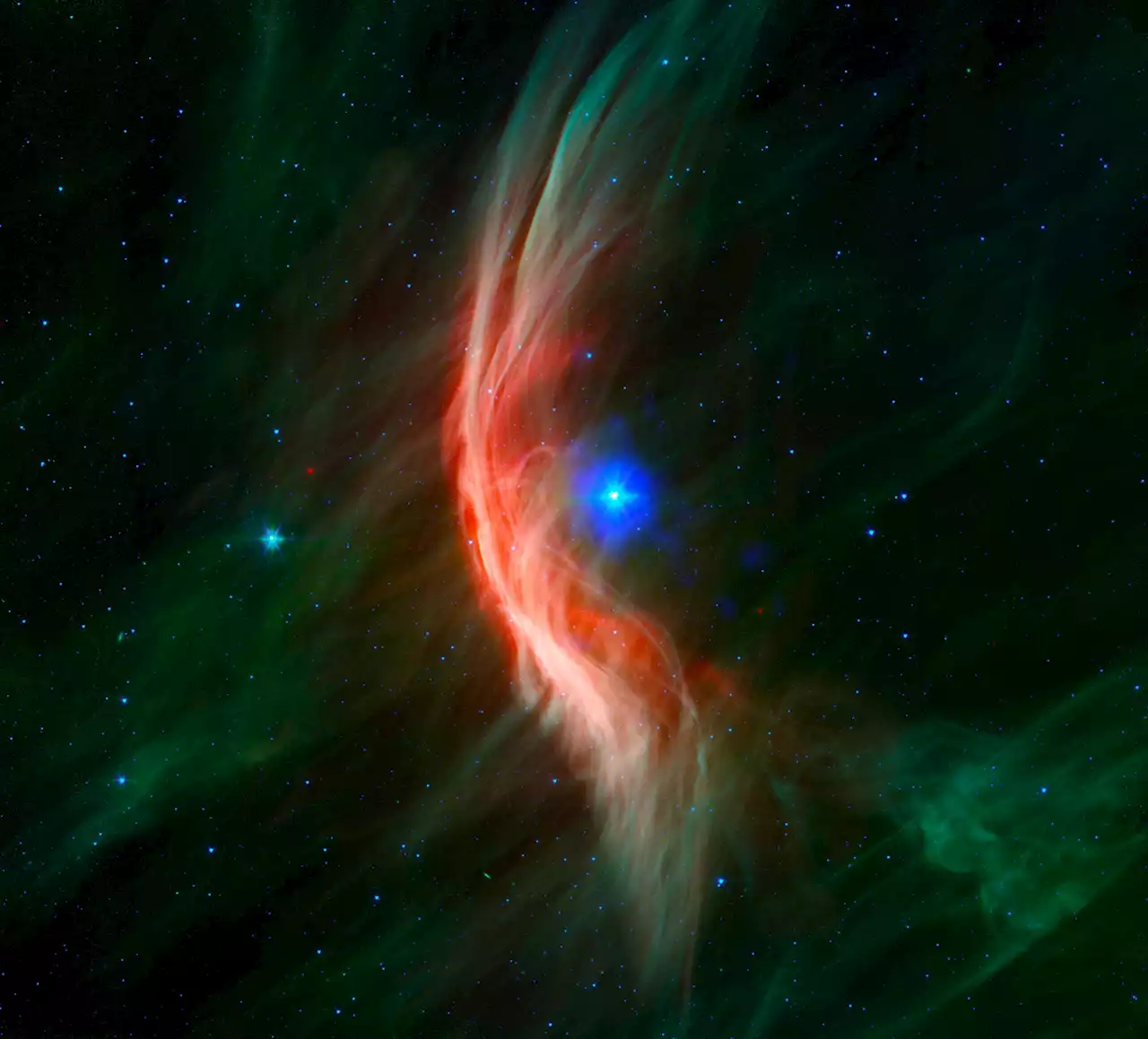 Zeta Ophiuchi: Spectacular Shock Wave From Rejected Star Hurtling Through Space at 100,000 Miles per Hour