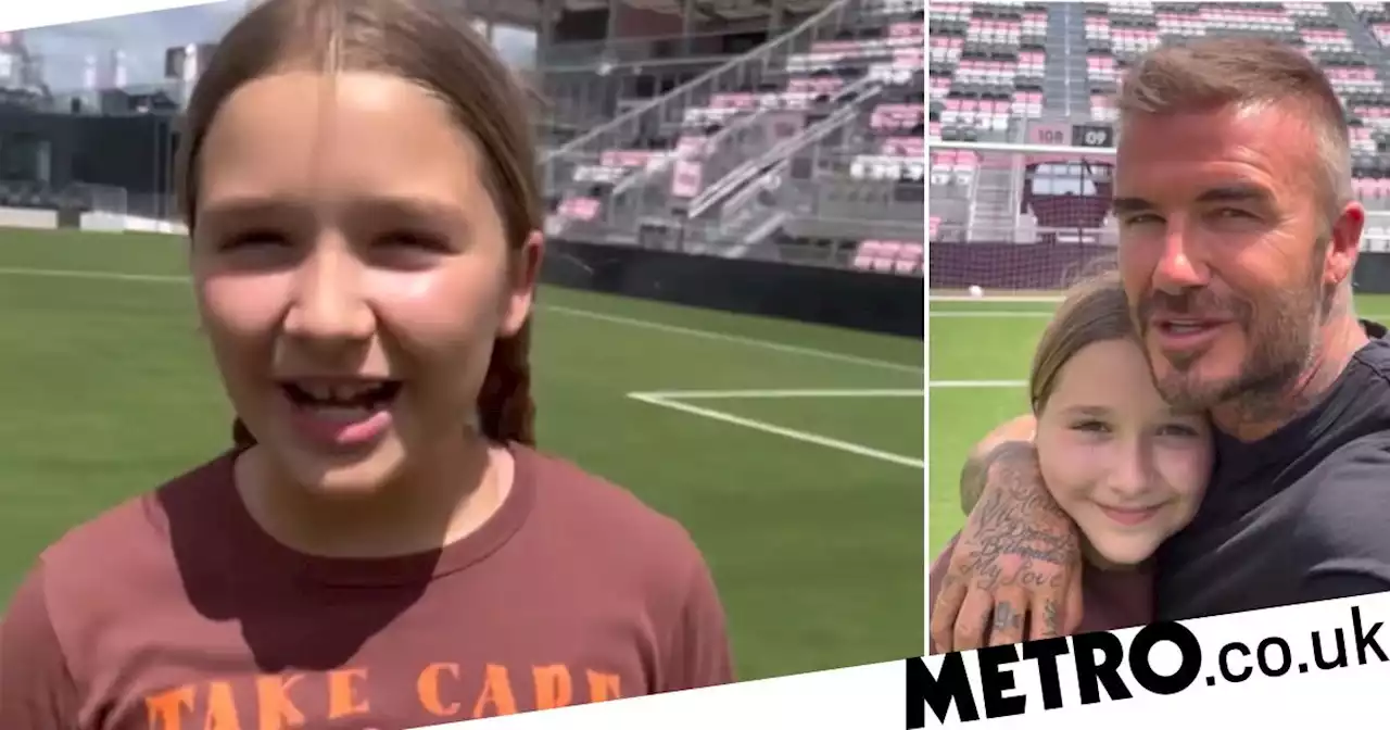 David Beckham's daughter shows off footie skills as she cheers on Lionesses