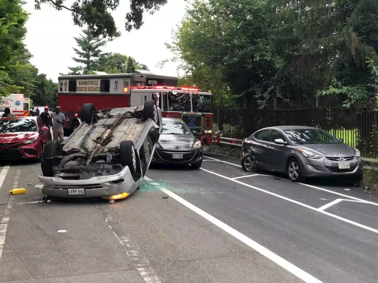 'Driver crashes car and flips on newly repainted Park Pl NW'