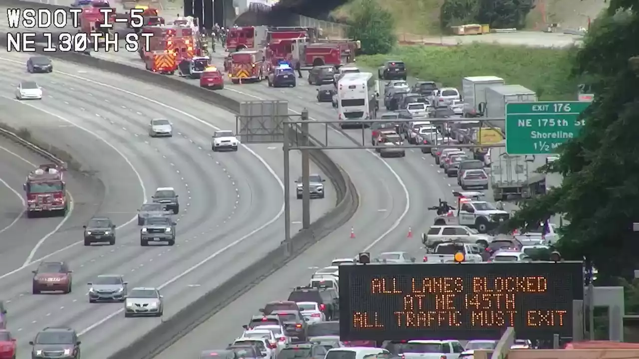 Suspect arrested on charges of vehicular assault after all northbound lanes of I-5 near 145th closed