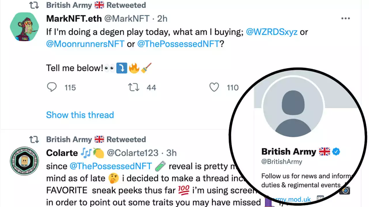 British Army hit by cyber-attack as Twitter account retweets about ape-themed NFTs