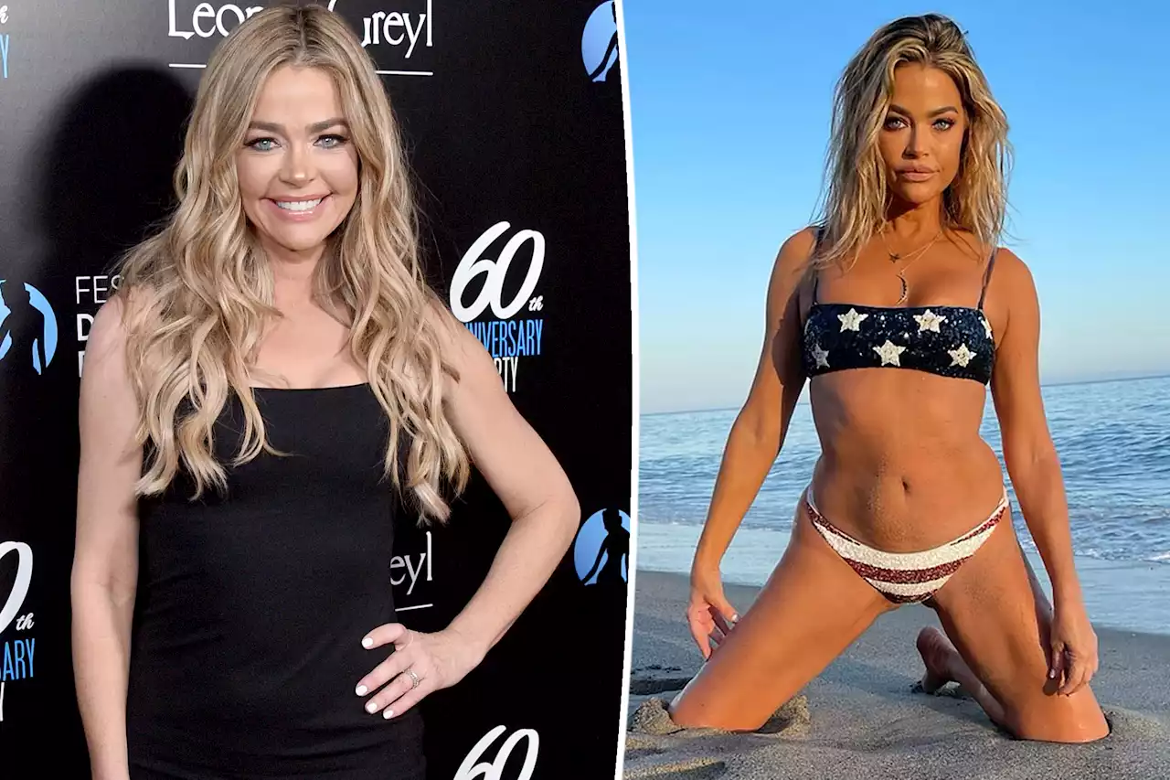 Denise Richards celebrates Fourth of July in patriotic flag bikini