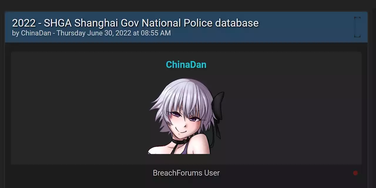 Database stolen from Shanghai Police for sale on the darkweb