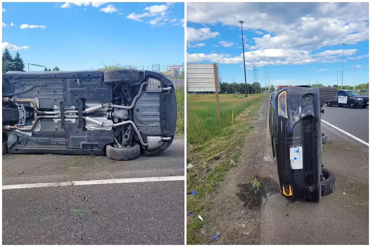 Balancing Act: Ontario Driver Flips Dodge Charger On Hwy 401 Ramp ...