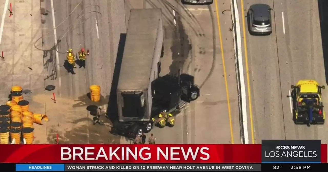 Jackknifed semi-truck prompts sigalert on WB I-210 Freeway at Wheatland Avenue