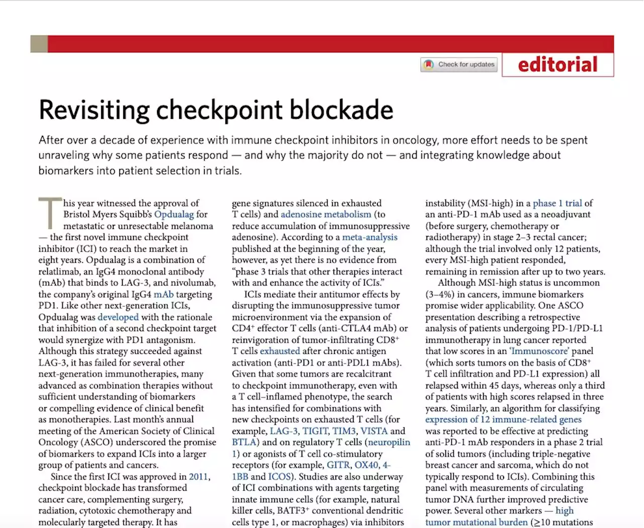 Revisiting checkpoint blockade - Nature Biotechnology