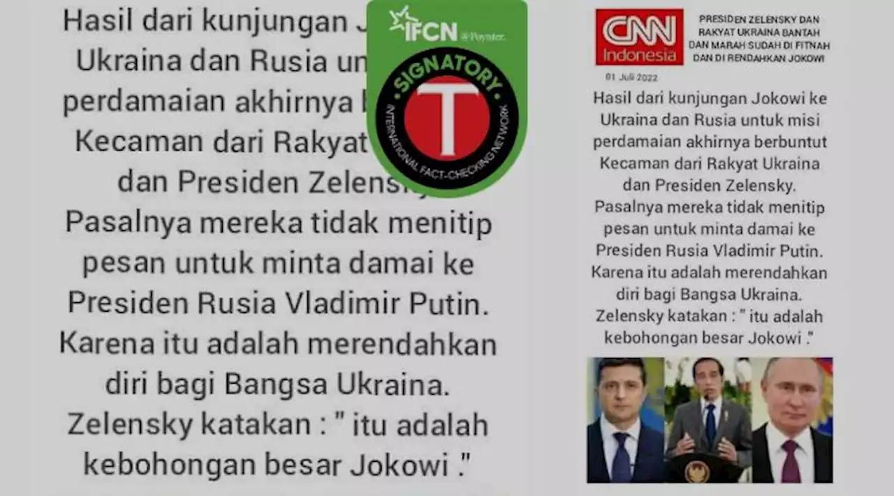 Keliru, Poster Berlogo CNN Indonesia dengan Klaim Presiden Ukraina Marah telah Difitnah dan Direndahkan Presiden Jokowi