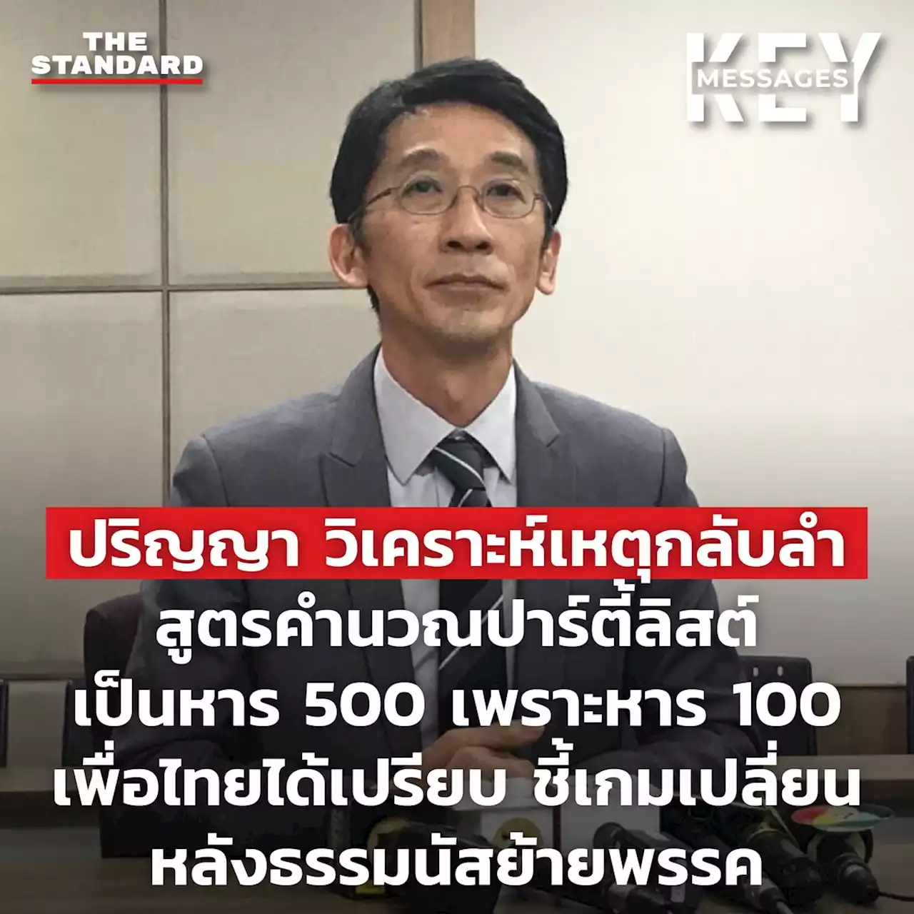 ปริญญา วิเคราะห์เหตุกลับลำสูตรคำนวณปาร์ตี้ลิสต์เป็นหาร 500 เพราะหาร 100 เพื่อไทยได้เปรียบ ชี้เกมเปลี่ยนหลังธรรมนัสย้ายพรรค – THE STANDARD