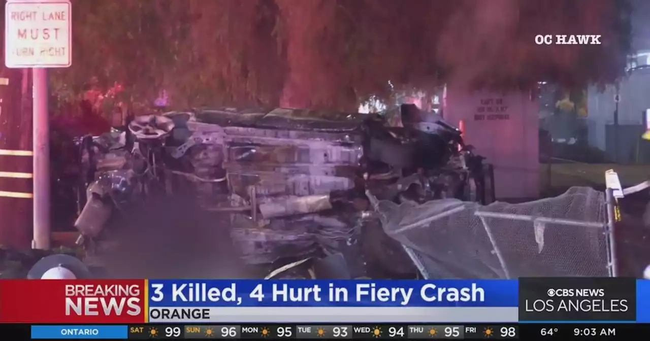 3 killed, 4 hurt in fiery crash in Orange