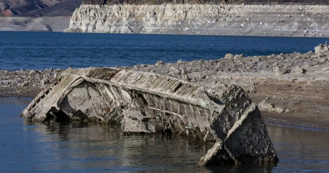 Drought-stricken Lake Mead's receding waters reveal a sunken WWII-era vessel