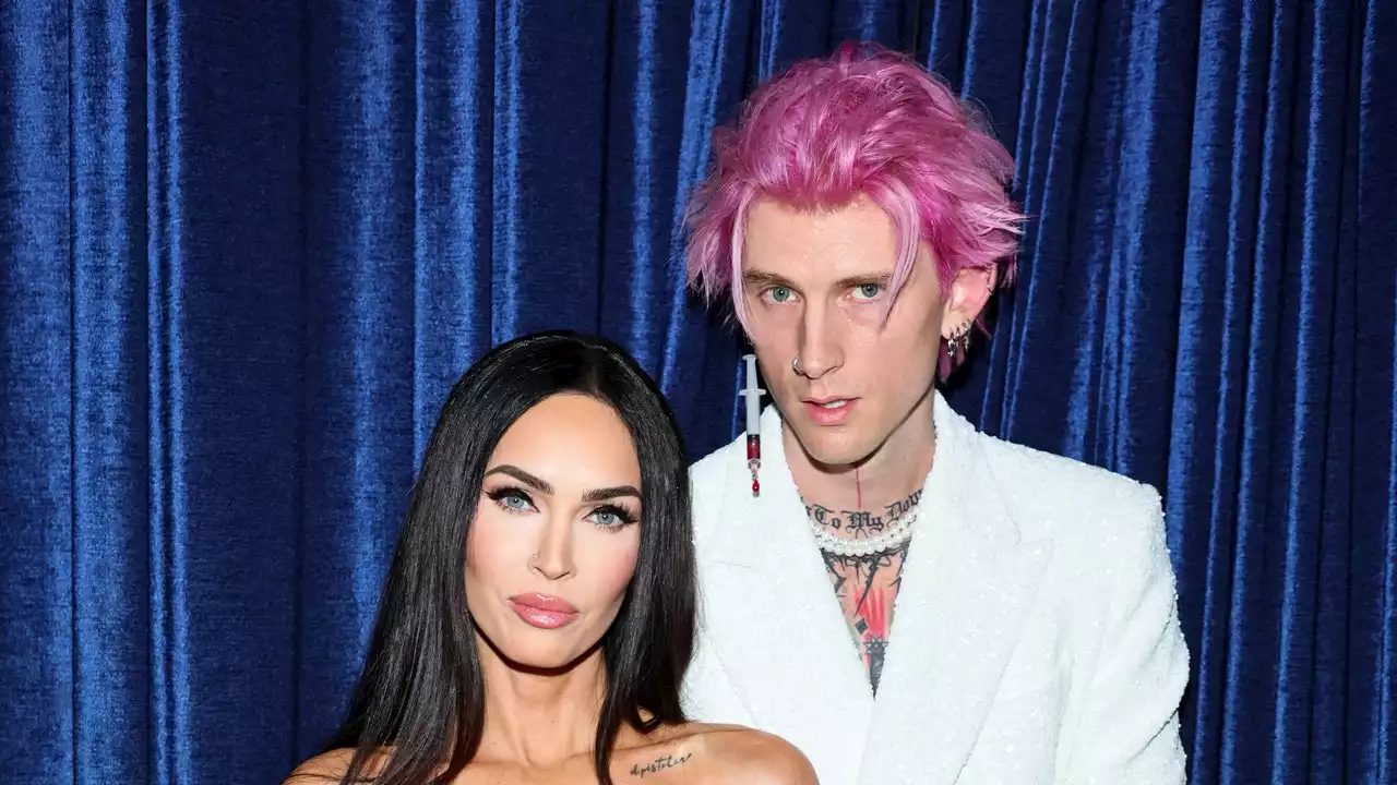 Megan Fox's Red Latex Dress Matched MGK's Syringe Earring