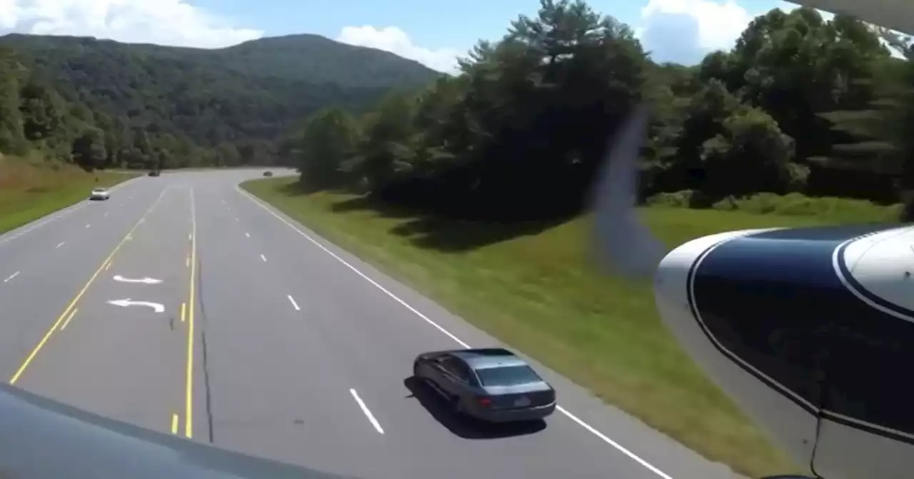 Watch a new pilot narrowly miss cars and power lines while making emergency landing on highway