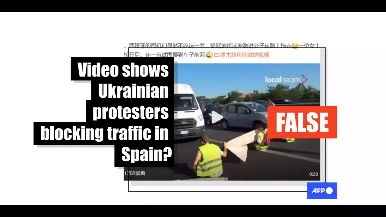 This clip shows a climate protest in Italy, not Ukrainian protesters in Spain