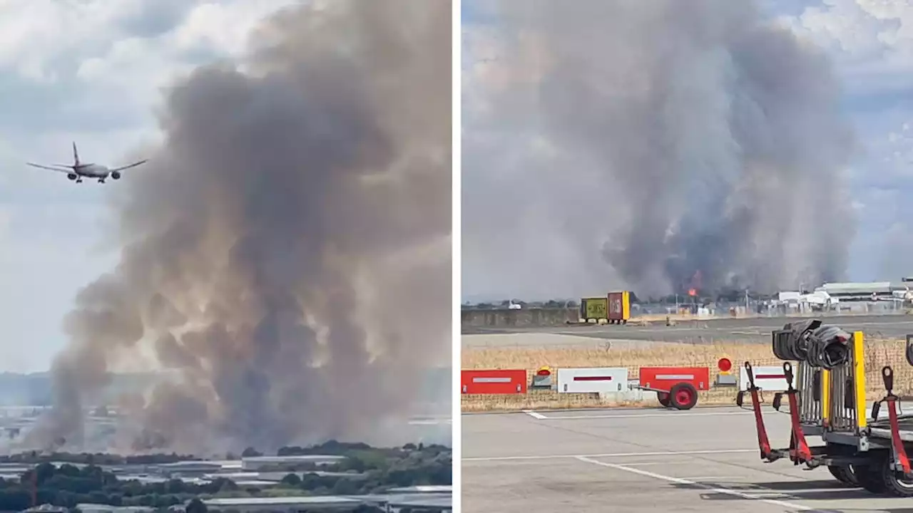 Firefighters tackle blaze near Heathrow with black smoke billowing into sky