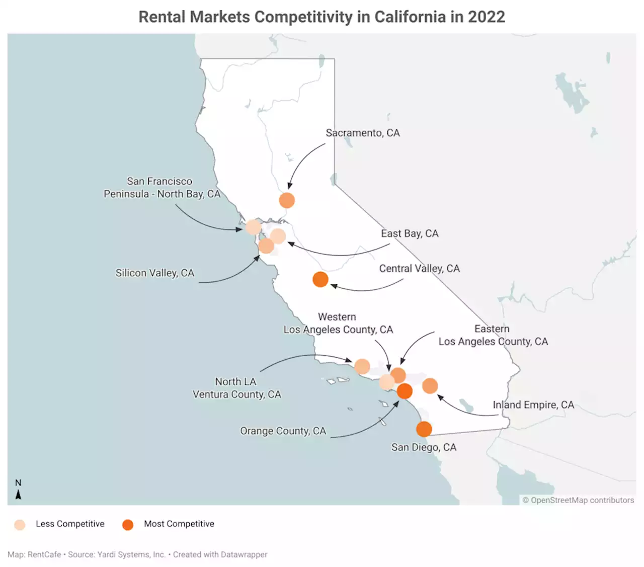 Where in California are apartment rentals the hardest to find?