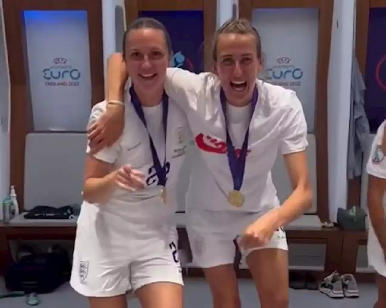 England heroes belt out 'It's Coming Home’ and neck beers in dressing room disco