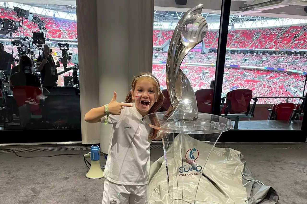 Lionesses' superfan from Yorkshire celebrates with Euro 2022 trophy after iconic win