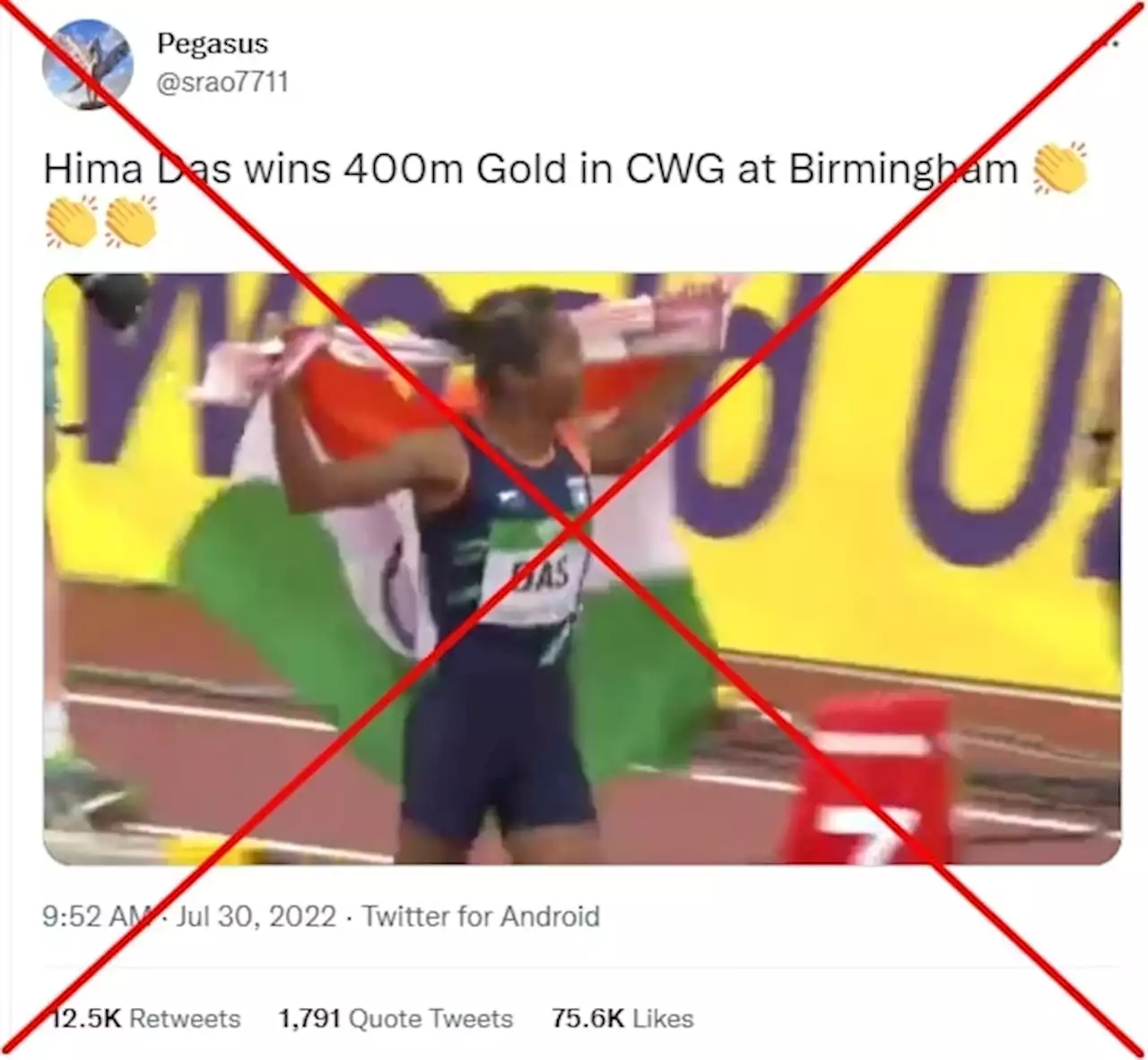 Video of India's Hima Das winning gold in 2018 falsely shared as '2022 Commonwealth Games win'