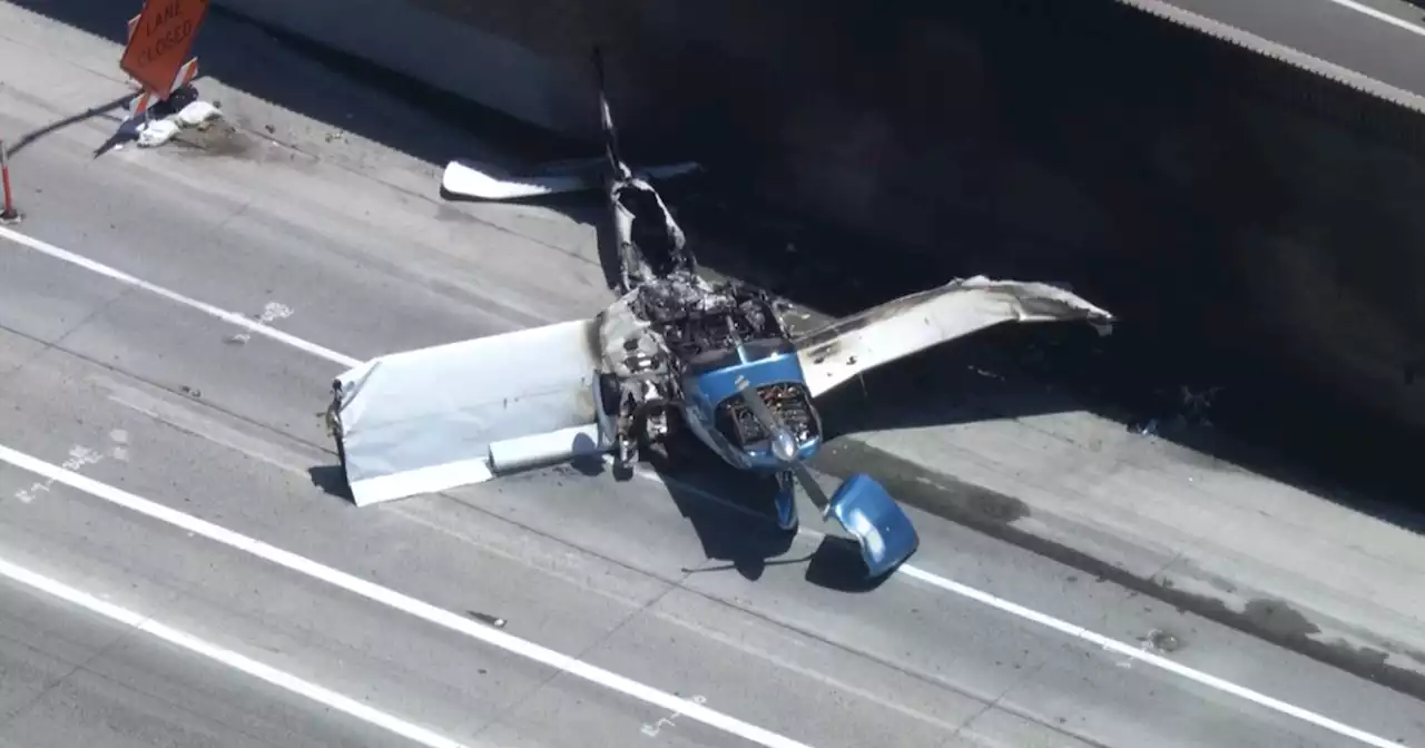 Small plane crash lands on 91 Freeway in Corona