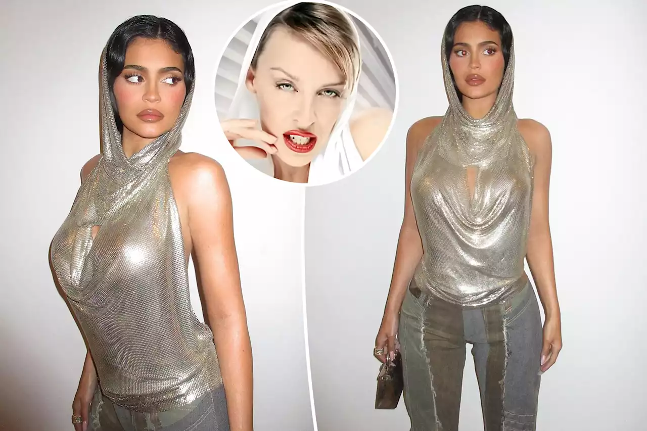 Kylie Jenner channels Kylie Minogue in sparkling silver hood