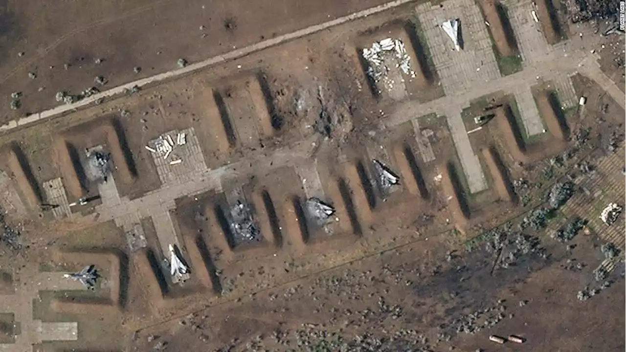 Seven Russian warplanes were destroyed in huge blasts at Crimean air base, new satellite images show