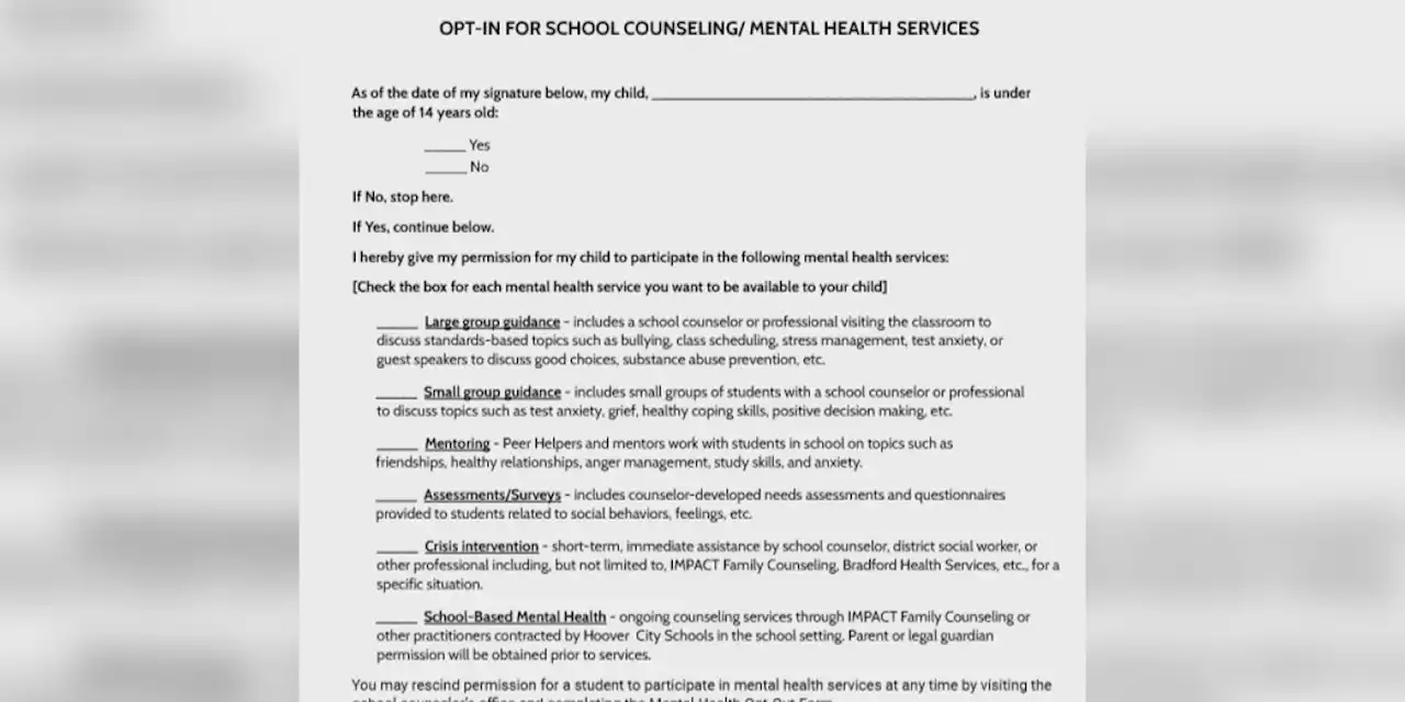 Alabama parents must sign form to continue school-based counseling and mental health services for their children